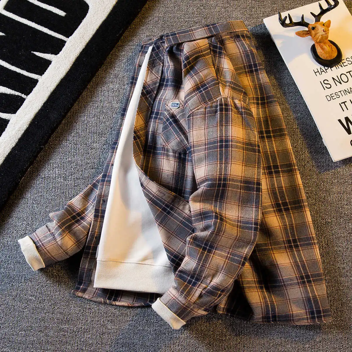 

Men's retro long sleeved plaid shirt men's spring and autumn 2024 new men's slim fit shirt casual coat streetwear men shirts