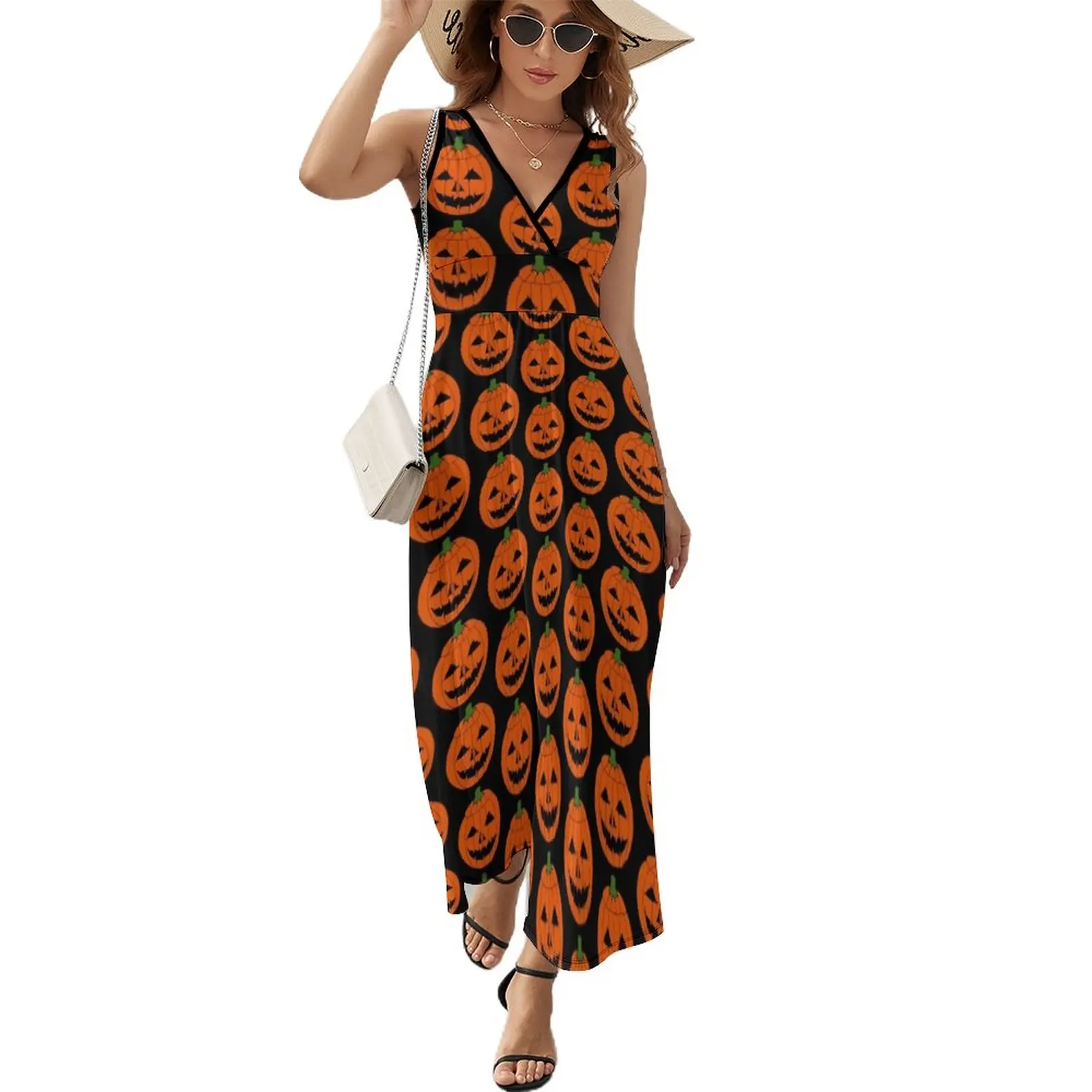 

Jack O'Lantern Halloween Pumpkin Face Sleeveless Dress luxury evening dresses for women 2023 luxury woman evening dress