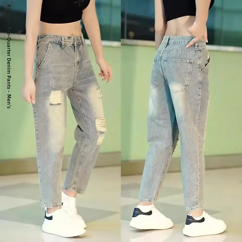 

Retro Washed Men's Straight Leg Jeans Thin Wide Leg Long Pants Summer Trendy Brand Dad Pants Cotton Elastic Denim Jeans