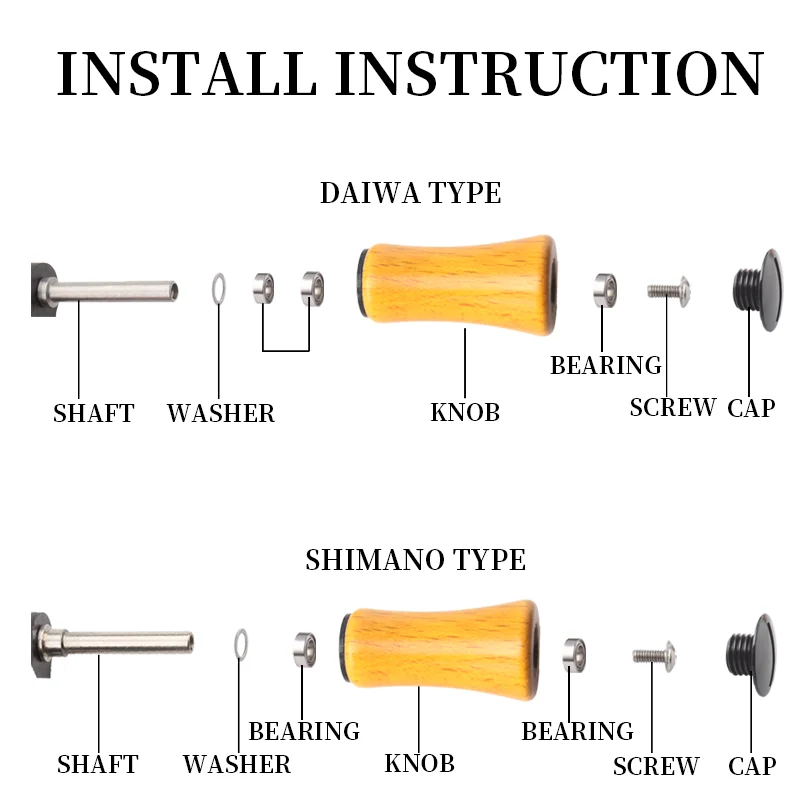 Kawa Fishing Reel Handle Knob Birch Wood Material Carbon Handle With Wood Knob For S/D Spinning And Casting Reel DIY Accessory view 5