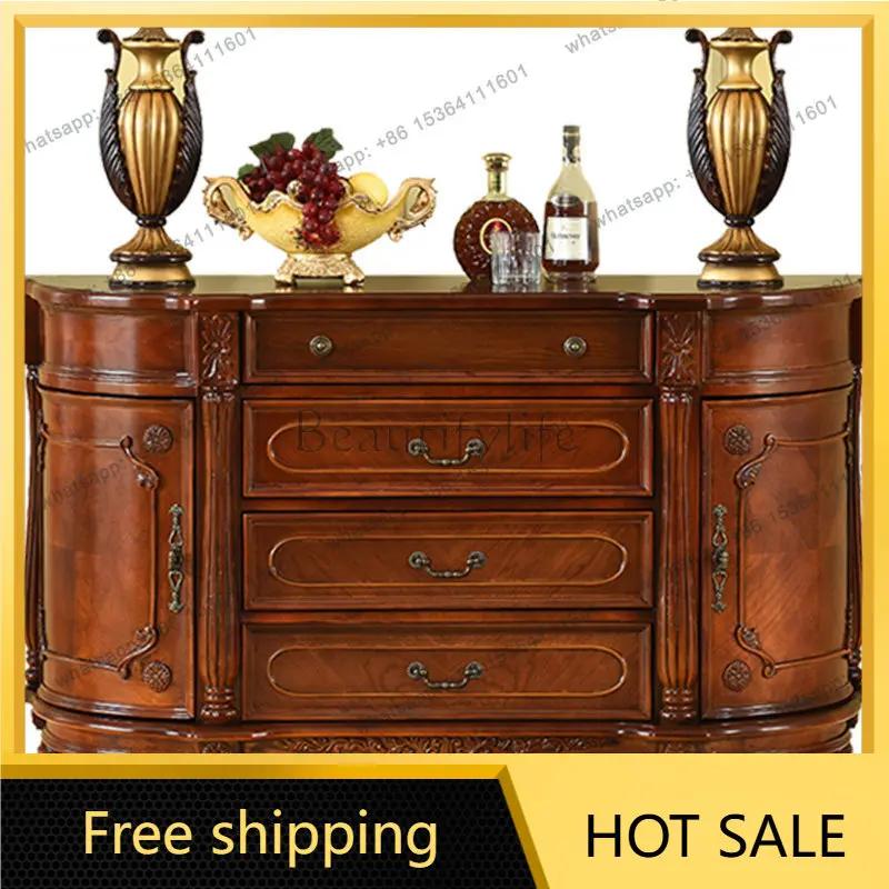 XX. American solid wood dining side cabinet European retro restaurant semi-round entrance tea cabinet