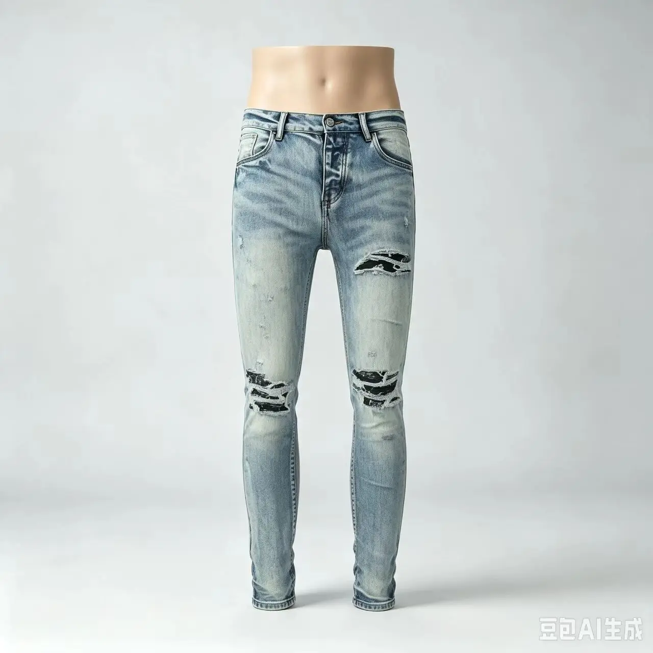 Men's Slimming Conical Jeans Color Block Black Patched Elastic Retro Light Blue American Fashion New