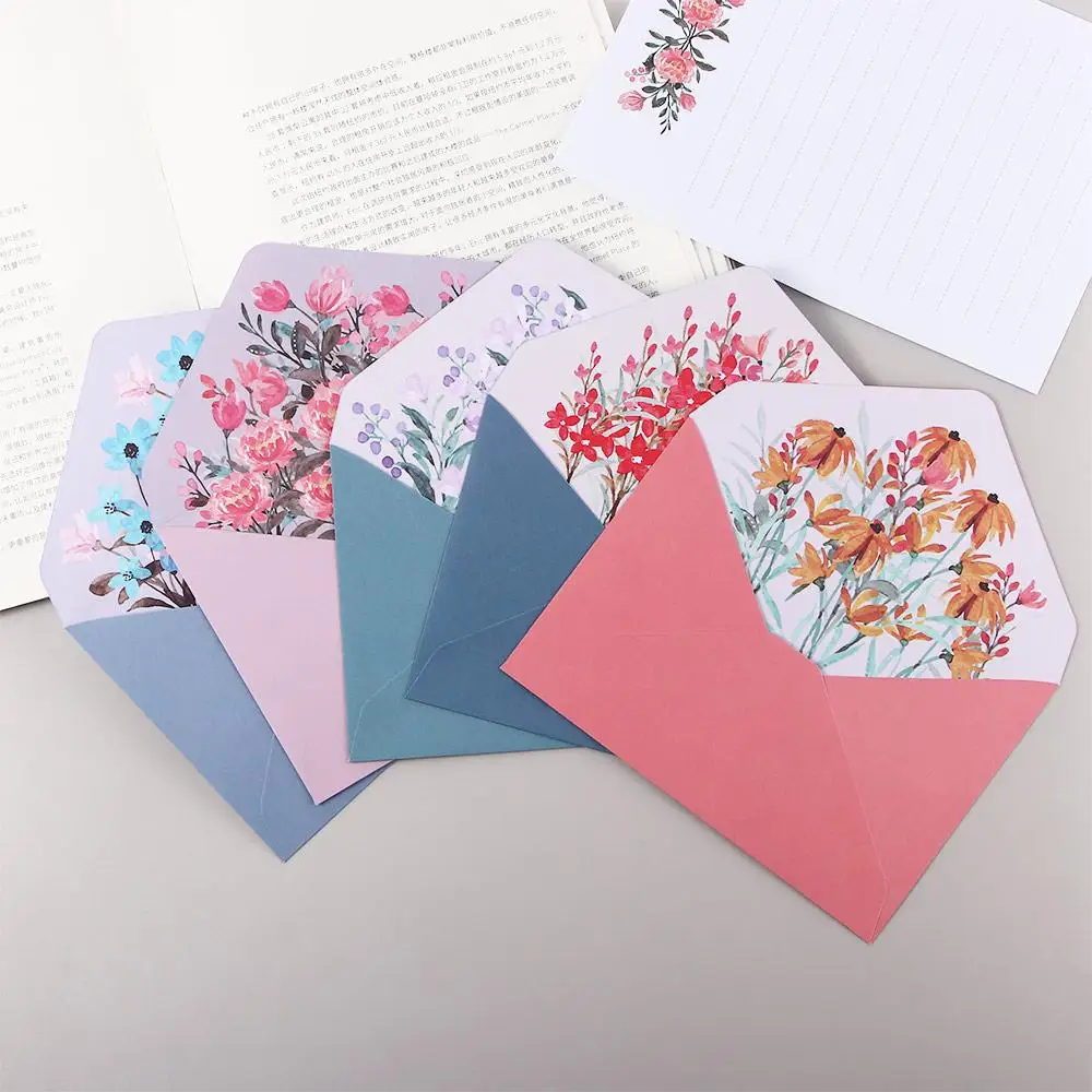 Stationery Office Invitation Letter Pad Gift Birthday Party Greeting Card Writing Paper Flowers Envelope Letter Paper