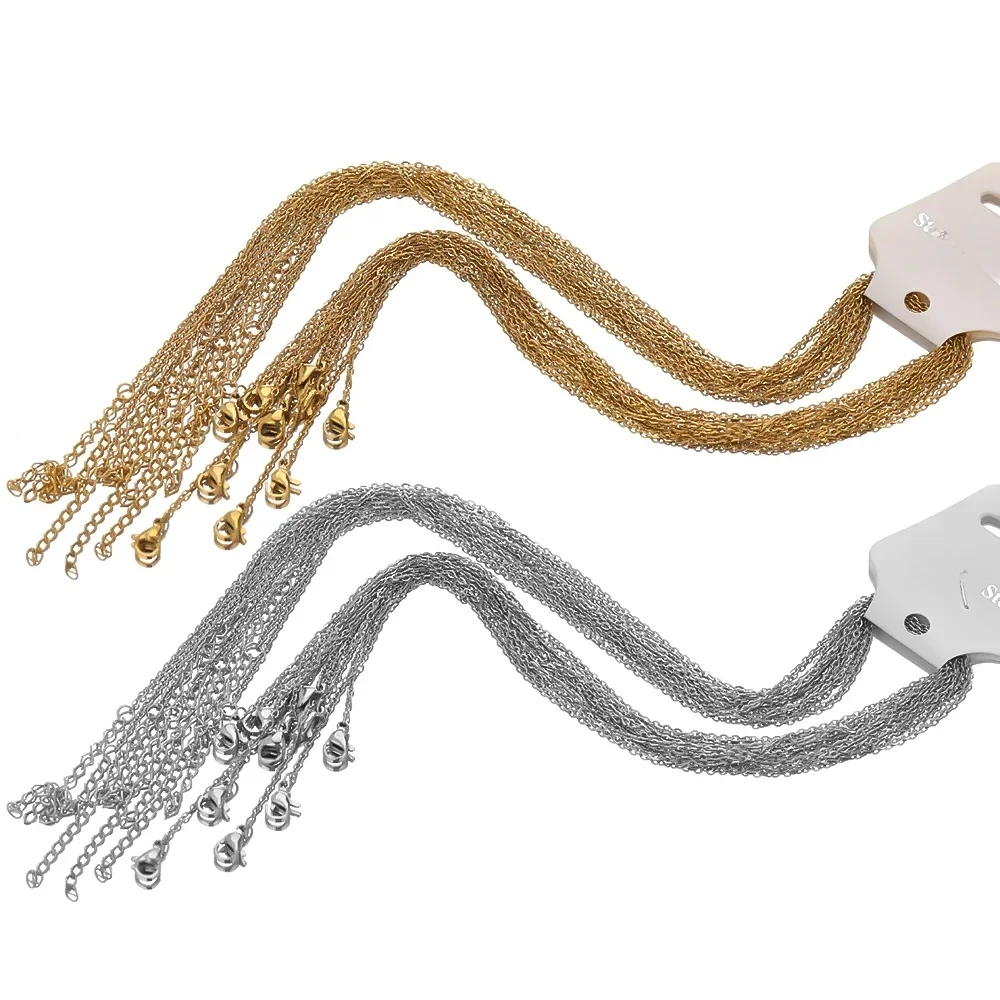 10 sztuk 45 + 5cm złoty kolor ogniwa ze stali nierdzewnej łańcuszki luzem naszyjniki moda biżuteria regulowane łańcuszki hurtownia Chokers DIY