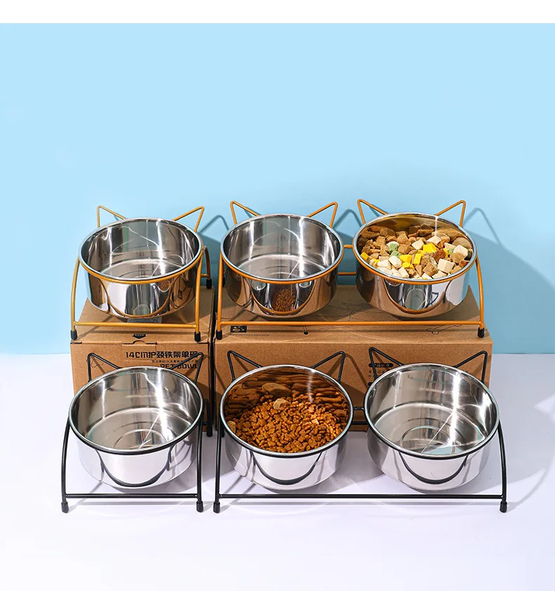 Pet Cat Bowl Stainless Steel Feeder Water Bowls Dog Cat Food Bowl with Stand Double Dish Bowls for Cats Dogs Pet Supplies