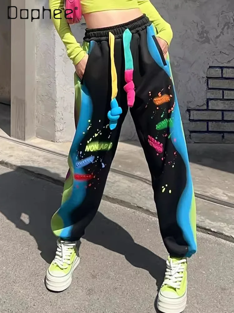 

Hiphop Pants Women 2024 Spring Autumn Korean Fashion High Street Graffiti Loose Sweatpants Female Sports Casual Pants