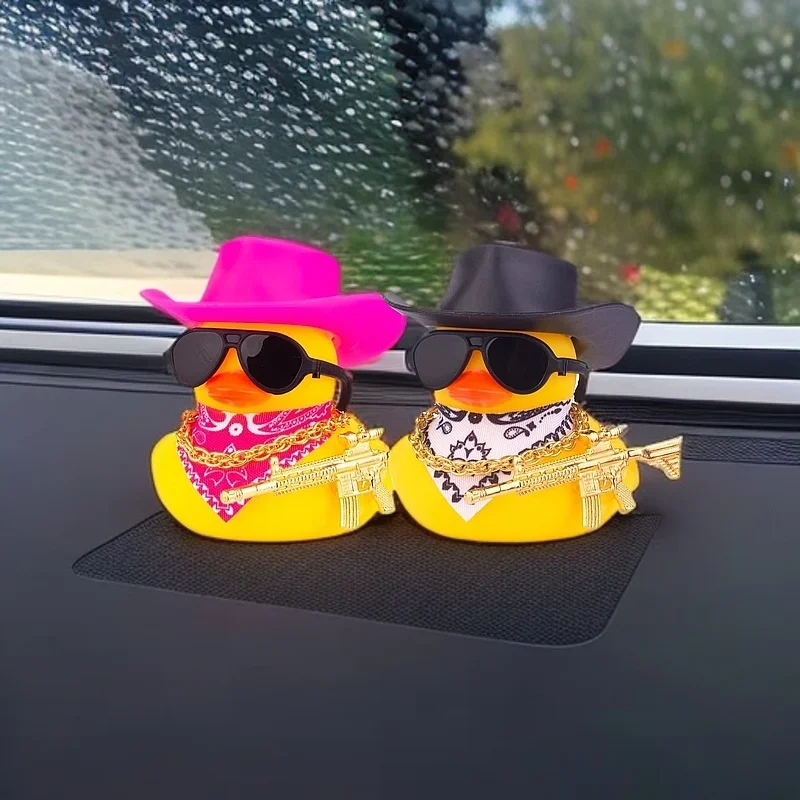 Cool Car Dashboard Decorations Rubber Duck Cute Rubber Duck DIY Accessories Mini Black Pink Blue Sunglasses Necklace Scarf - Image 6