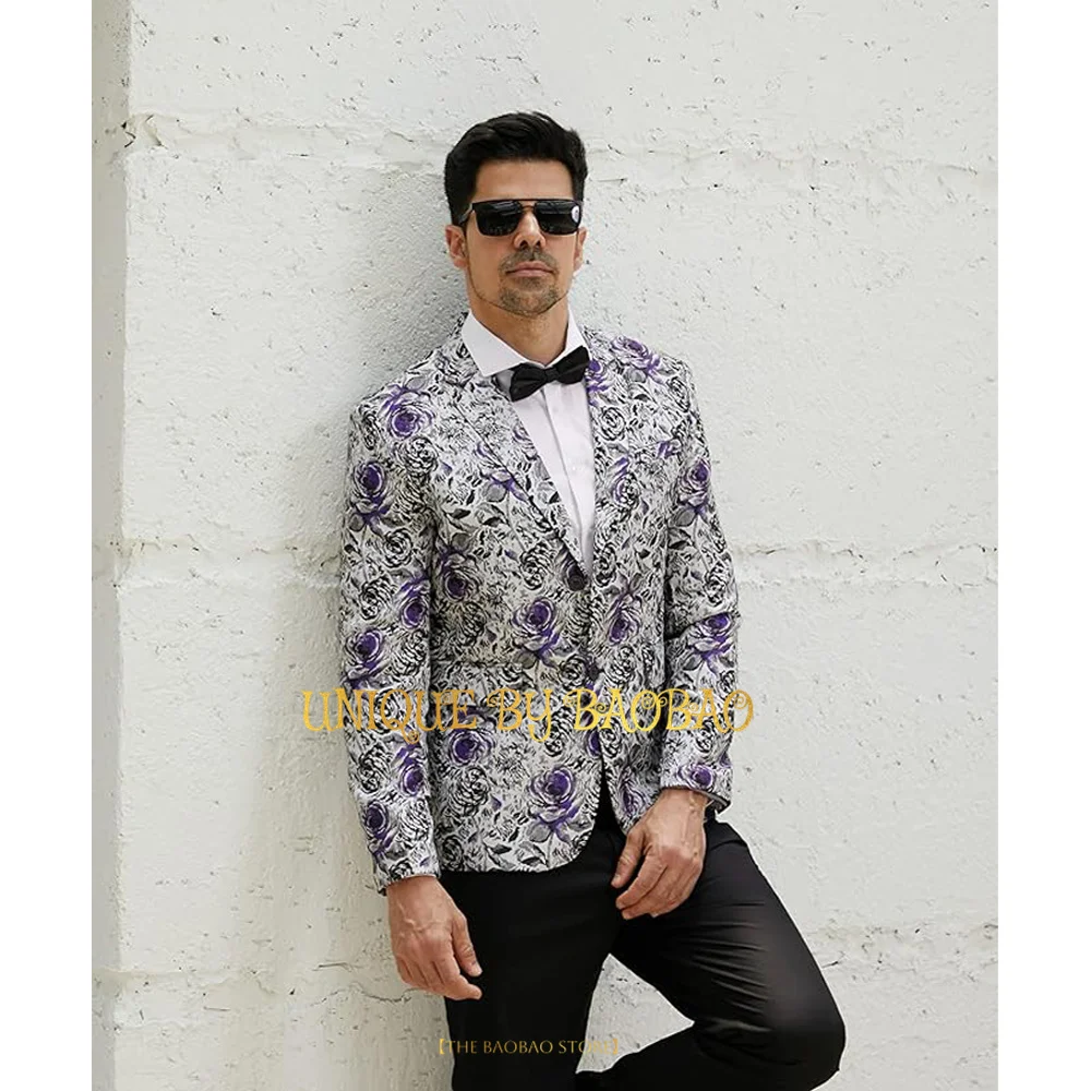 Men's Wedding 2-piece Suit (Jacket + Black Pants) Unique Floral Blazer Party Suit Cocktail Banquet Concert Tailored Tuxedo