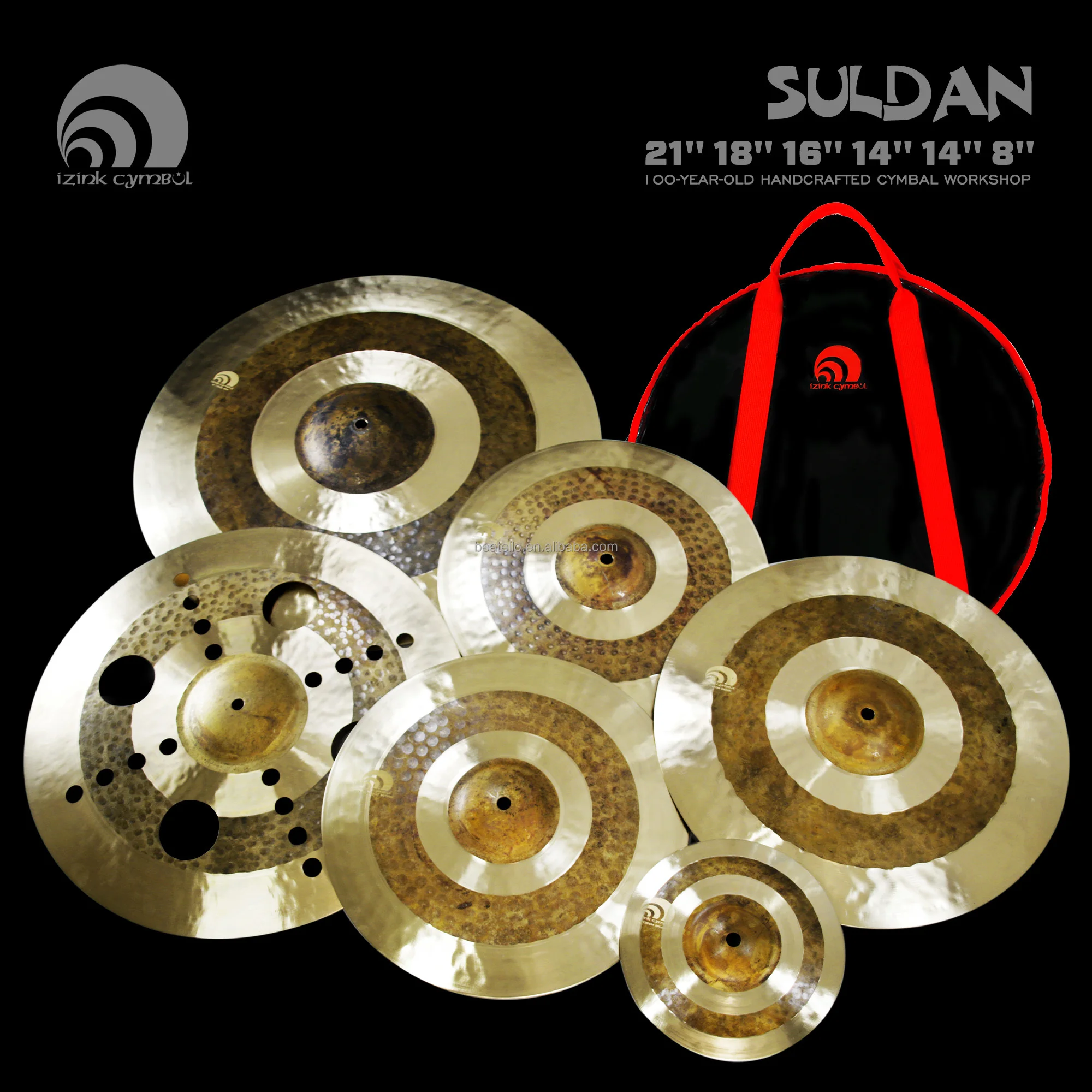 Handmade 6-Piece Golden Cymbal Set SULDAN Series 8 14 16 18 21 Inch Cymbals With B25 Material Includes Cymbals Bag