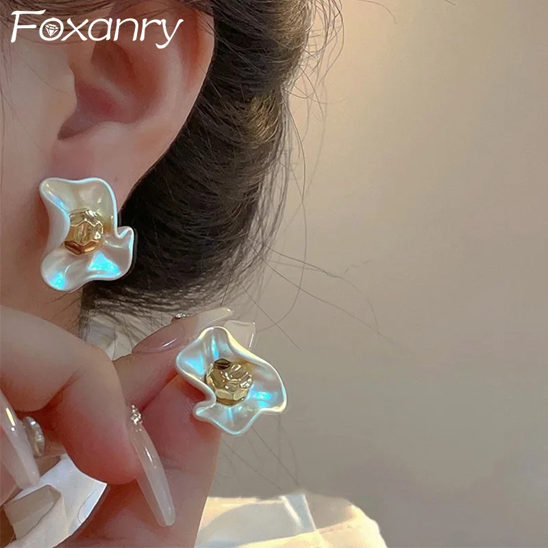 Foxanry زهرة هندسية وأقراط للنساء فتاة مزاجه الحلو موضة رائعة منع الحساسية مجوهرات الخطوبة Gif