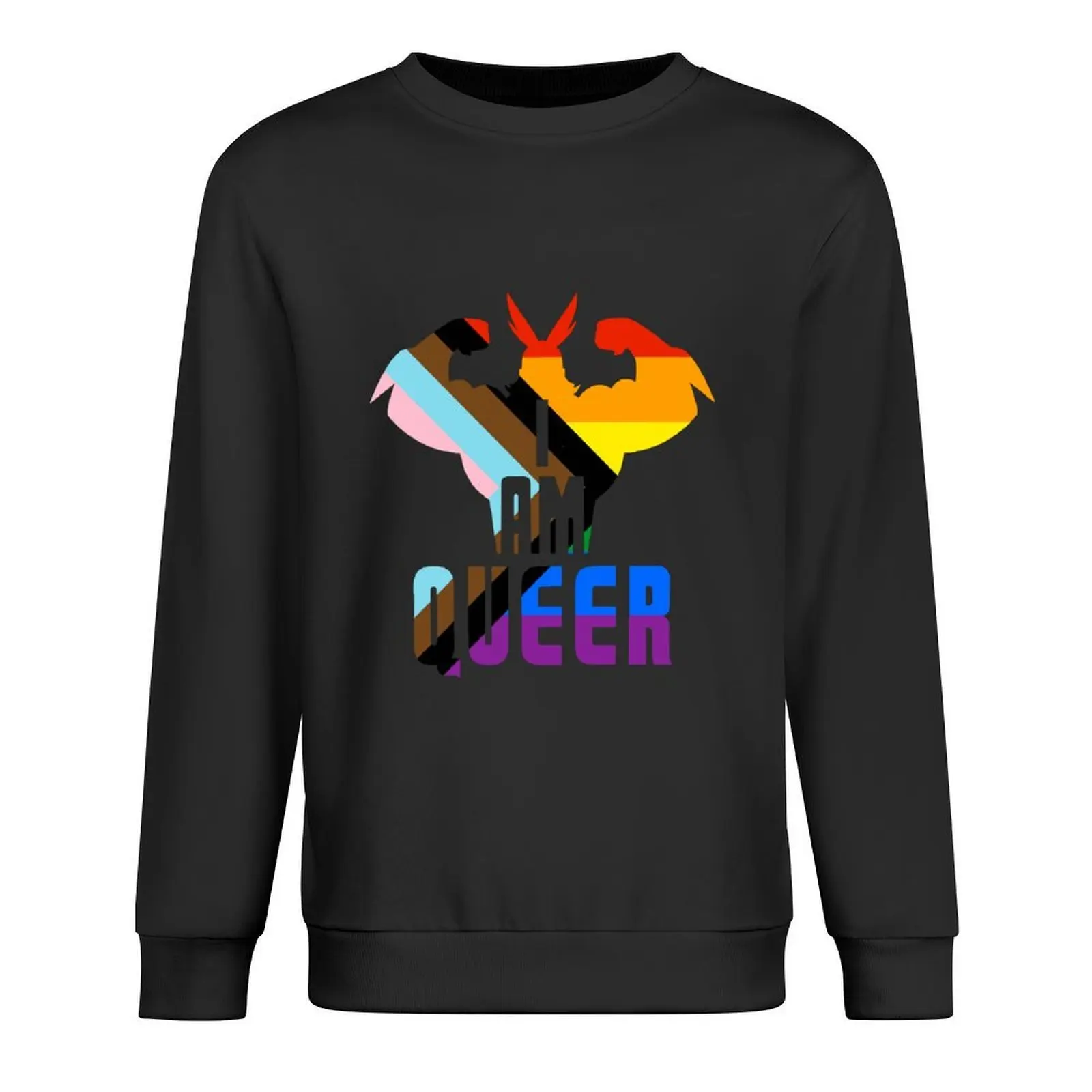 

I Am Queer! - All Might Progress Rainbow Pride Flag on White Pullover male clothes men clothes clothes for men men's sweatshirt