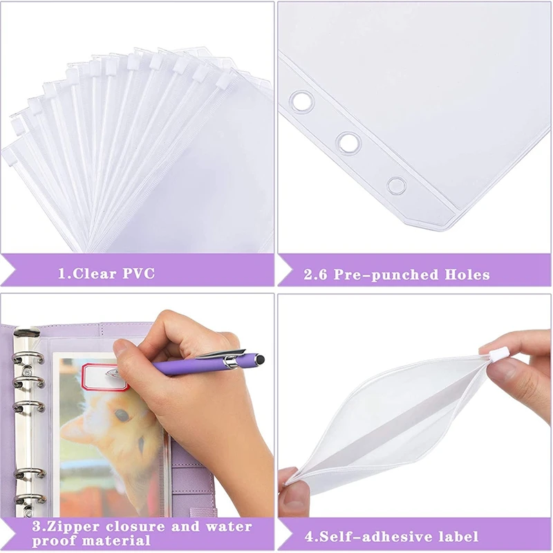 15 Pieces Of Plastic Binder Envelopes With PU Leather Notebook Binder For Documents And Cards, Purple