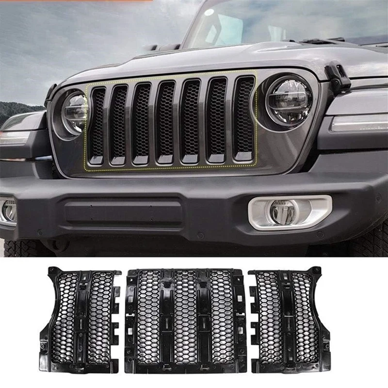 

For Jeep Wrangler JL JT Gladiator 2018-2024 Front Grill Grille Mesh Inserts Cover Insect Net Guard Spare Parts Parts