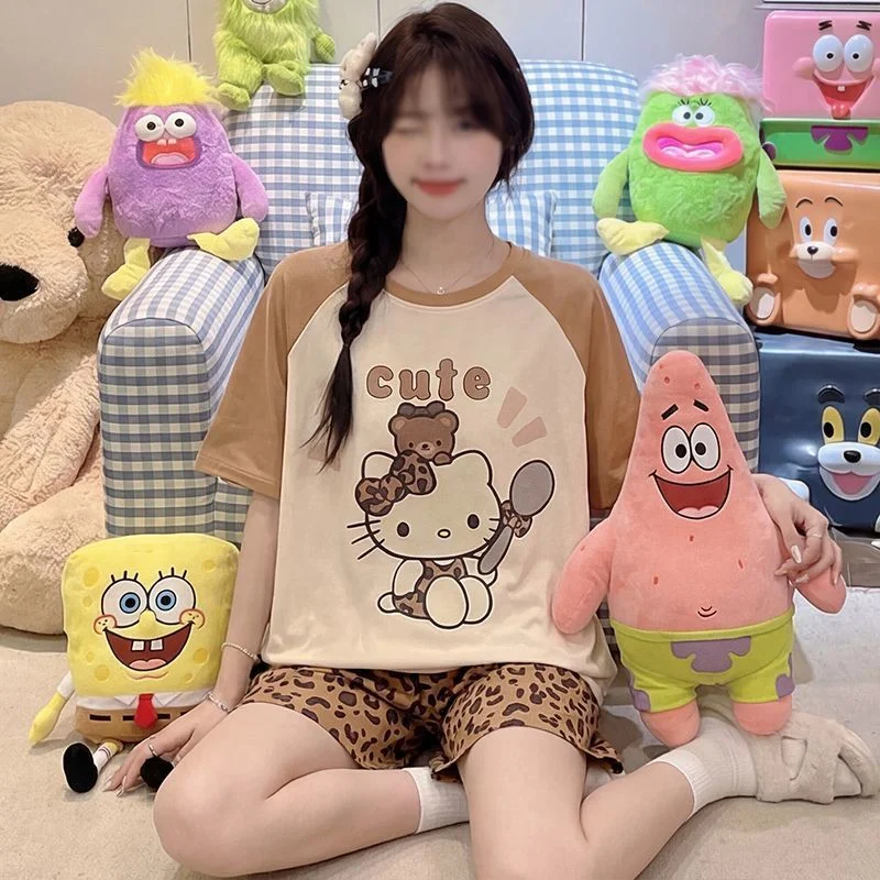 

Sanrio Hello Kitty Pajamas Y2K Short Sleeve Shorts Sleepwear Summer Pijama Kawaii Nightwear Student Pyjamas Casual Home Clothes