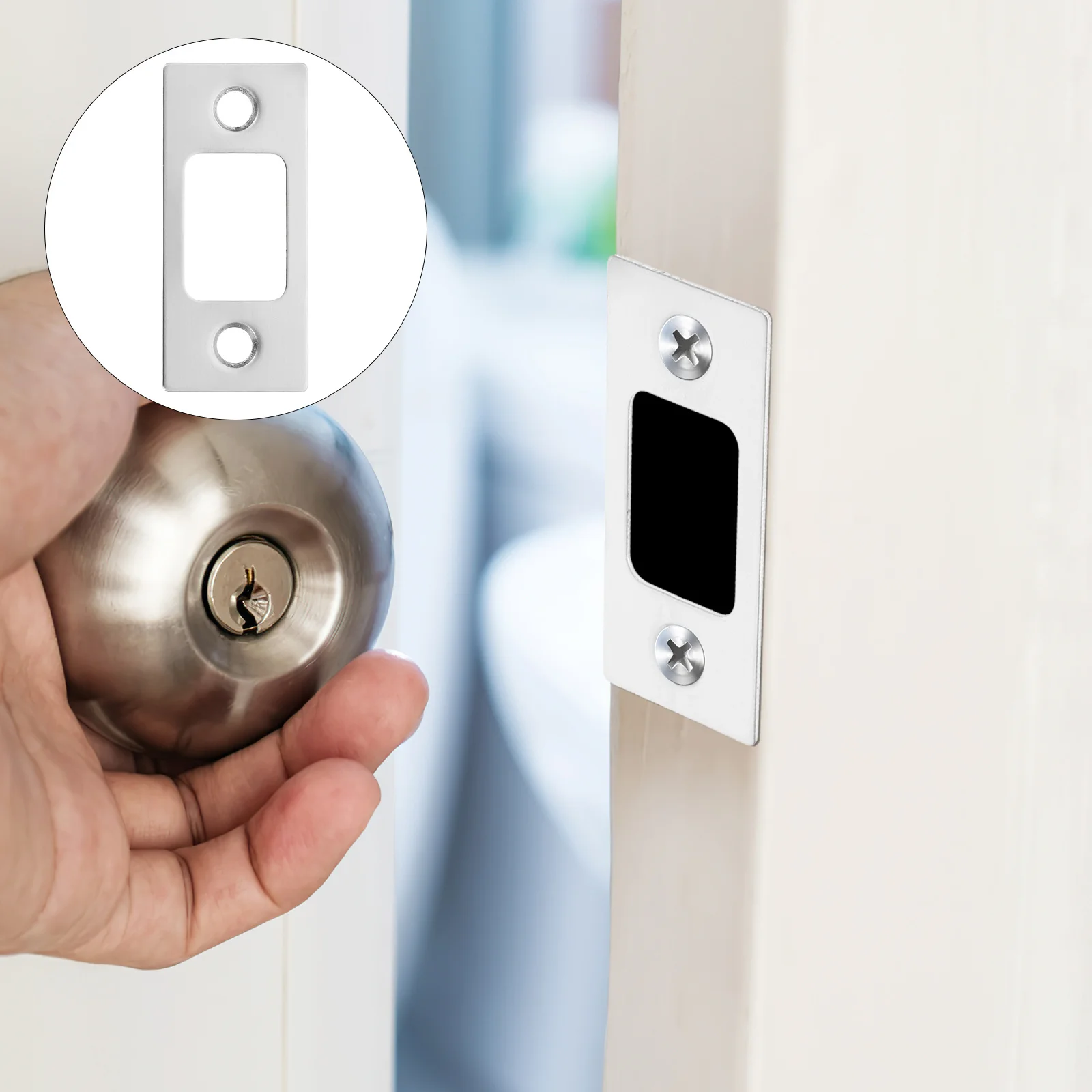 

2Pcs Door Reinforcement Kit Durable Stainless Steel Deadbolt Strike Plate Filler Easy to Install Home Security Accessory