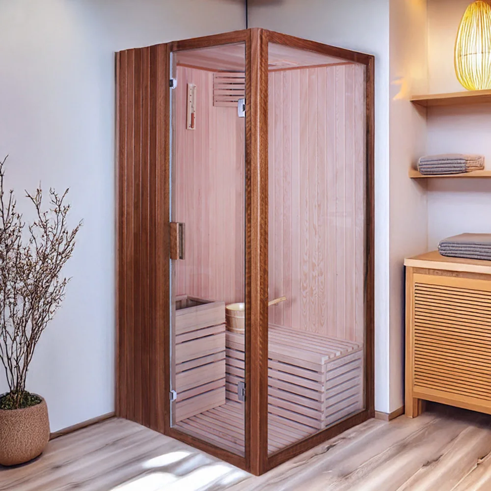 Sunrans Sala de sauna interior personalizada para 1 persona Hemlock de madera maciza Sala de sauna tradicional Sauna de vapor