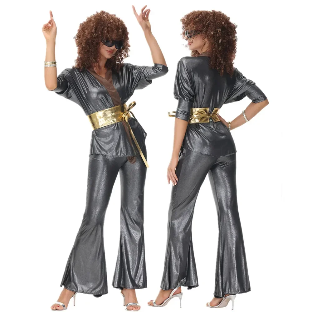 Vintage 70s Rock Disco Singer Attire for Women Hippie Cosplay 80s Dancer Dress Stage Show Dancing Outfit Halloween Party Costume