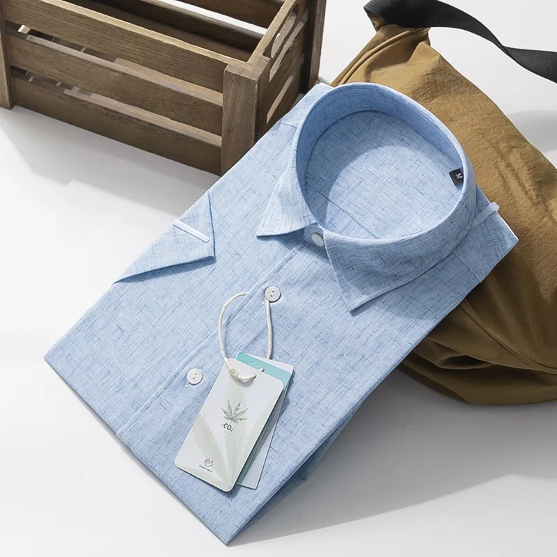 

Italian Luxury Haax Fiber Anti-Wrinkle Cool Silk Summer High End Commute ort Sve Men's irt Casual Loose Fit Breathable