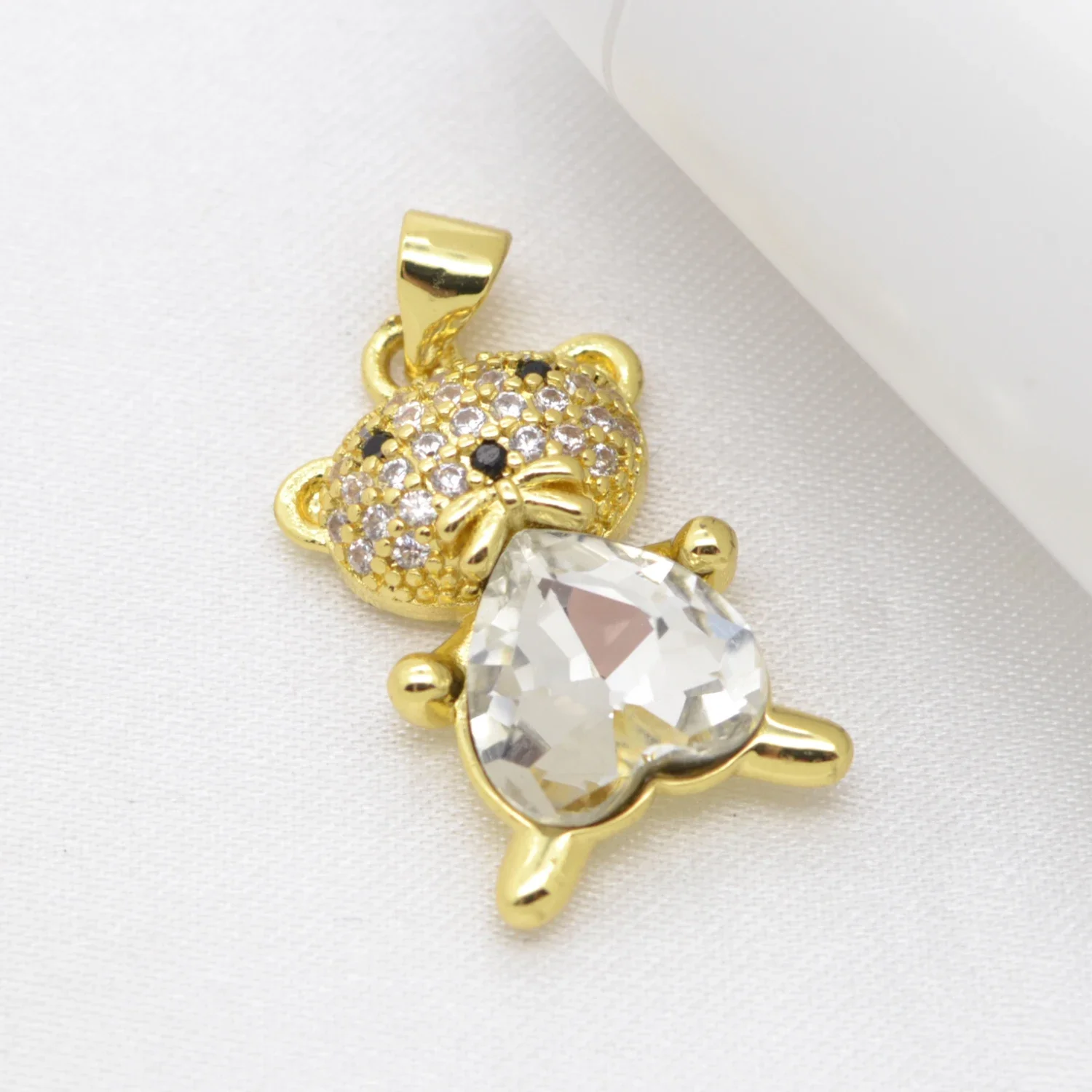 9 Pcs Hug Heart Zircon Bear Pendant DIY Jewelry Making Supplies Earrings Necklace Jewelry Accessories Copper Gold Plated Charm