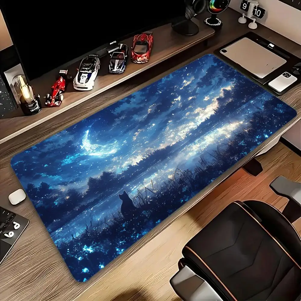 

Starry Sky&black Cat Mouse Pad Large Rubber Base Anti-slip PC Desk Accessories Mousepad for Office&Gamer Keyboard Mats Decor Mat