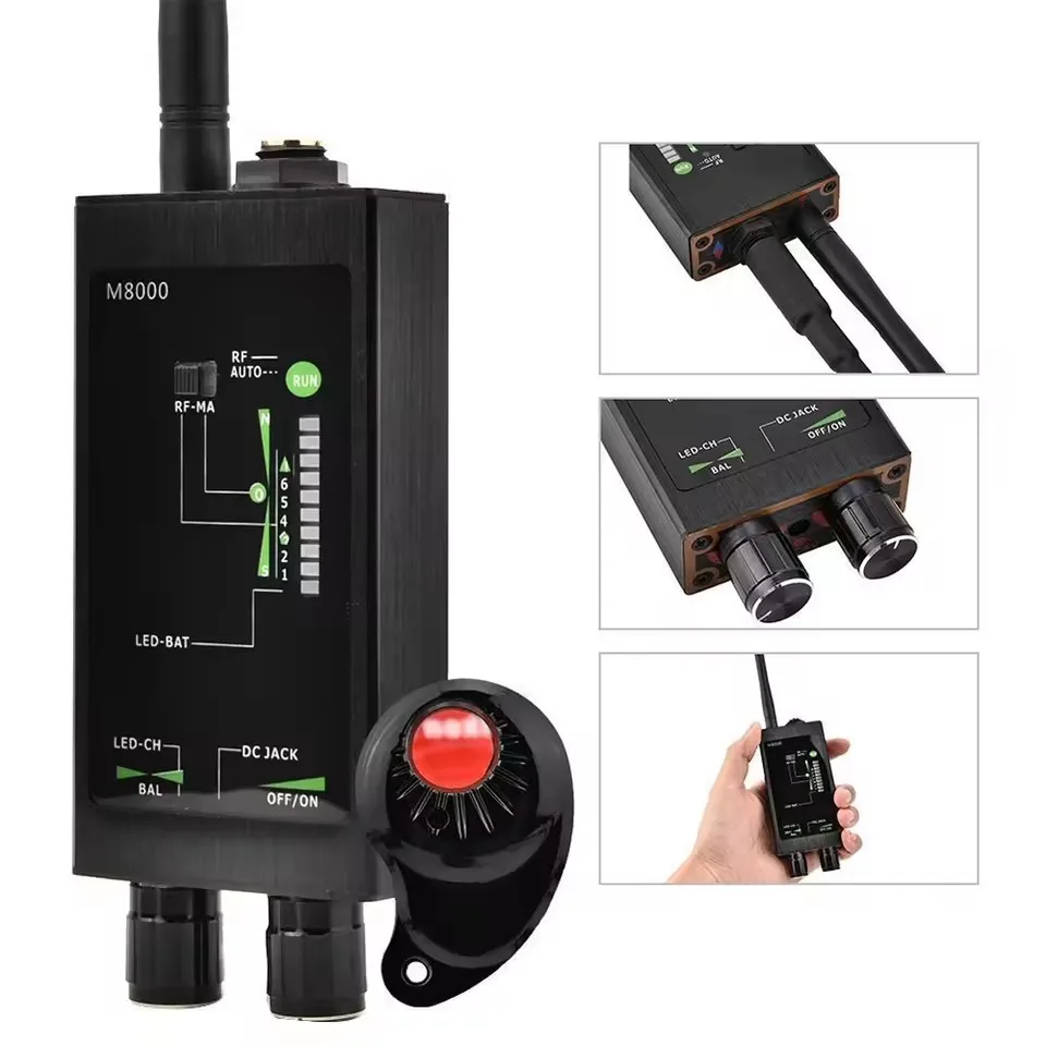 Auto-Search Spy Detector 1MHz-12GHz Bug/GPS Trackers/Cameras Finder Magnetic Sensor 10-Level LED Sound Light Alarm for Car/Room