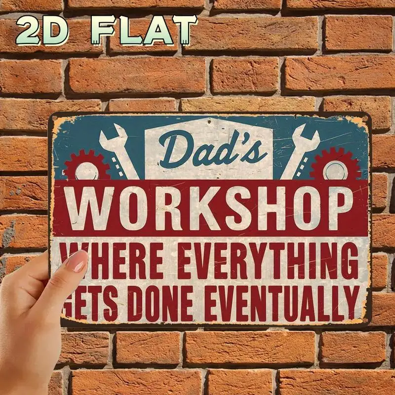 2D Flat,1pc,Retro VintageDads Workshop Vintage SignMetal Tin Sign, Pre-Drilled Holes, Suitable for Indoor, Garden,Outdoor, Toile