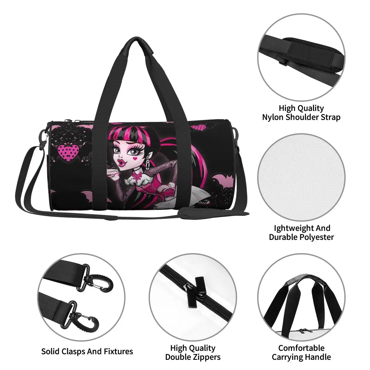 Draculaura Cartoon portátil Gym Bag para homens e mulheres, bolsa de viagem, Fitness Bag, alta, monstro, acessórios esportivos, novidade