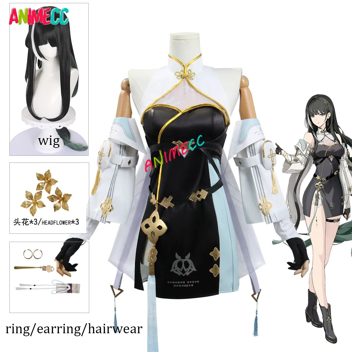 ANIMECC-Bai Zhi Waves Cosplay Costume com Peruca para Mulheres, Roupas de Anime, Roupas de Festa Halloween, Em Stock