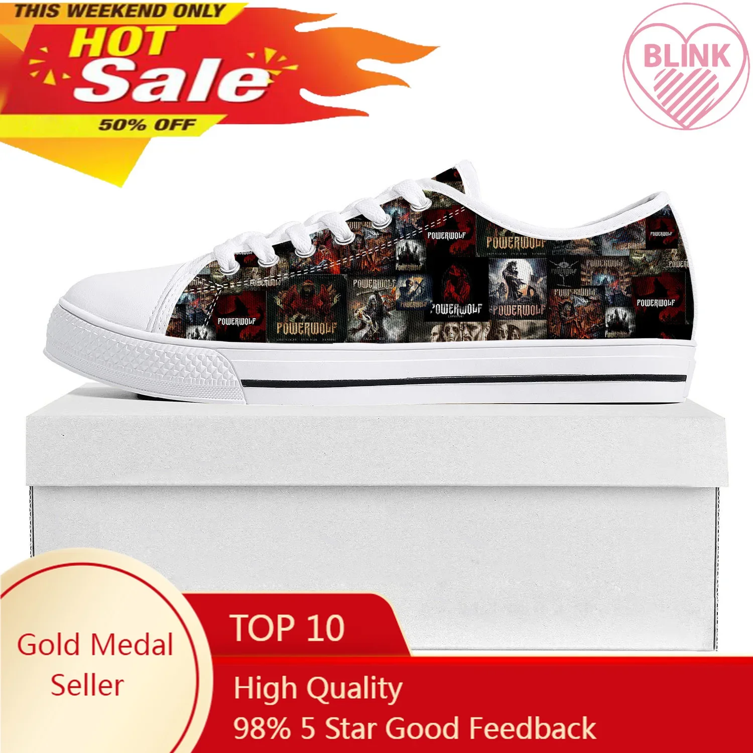 

Power Metal Powerwolf Rock Band Low Top High Quality Sneakers Mens Womens Teenager Canvas Sneaker Couple Shoes Custom Shoe White