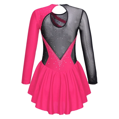 Imagen 2 del producto Vestido de patinaje sobre hielo con lentejuelas florales y diamantes de imitación para niñas, traje de baile de salón, competición, gimnasia, Ballet, leotardo