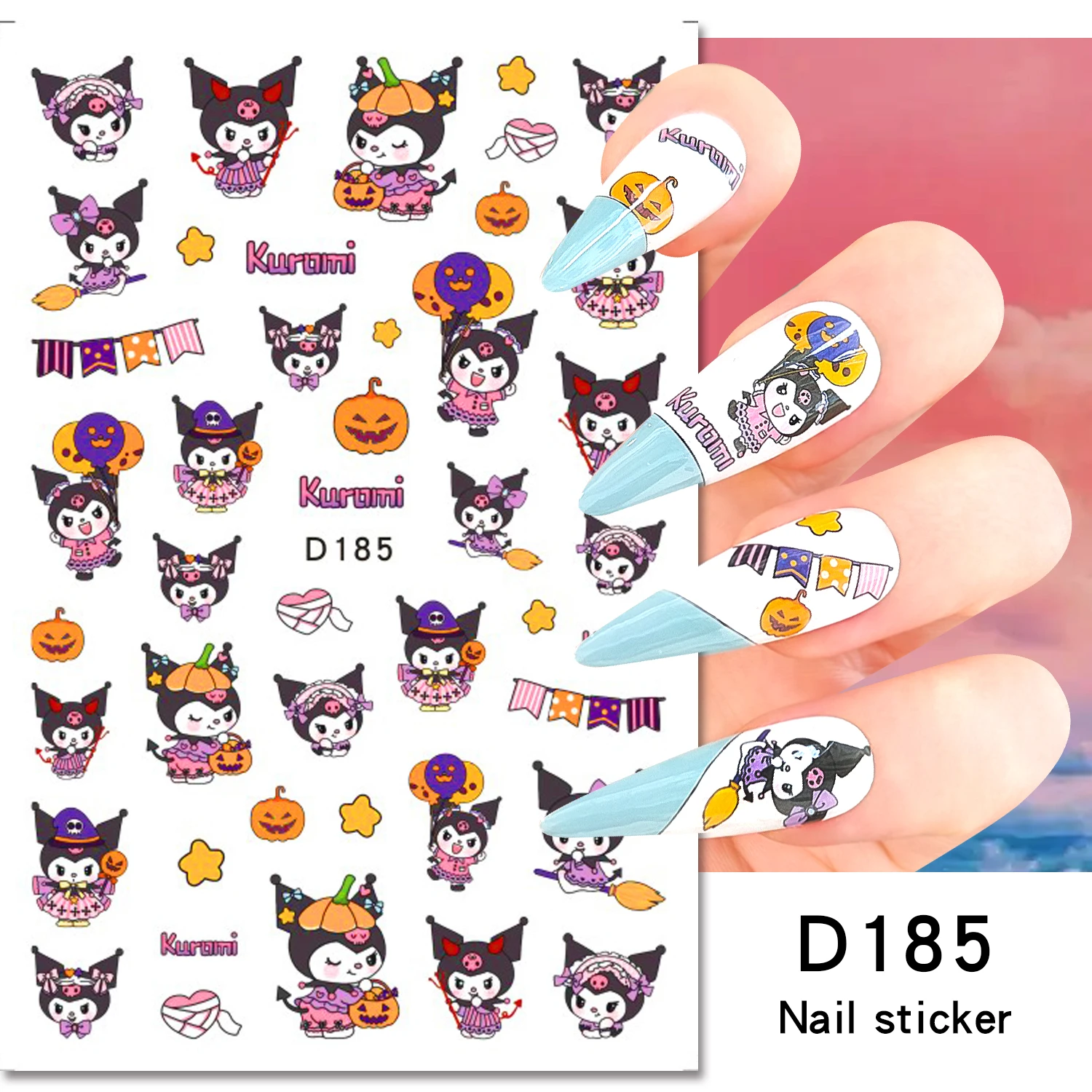 1pcs Sanrio Purple Uniform Kuromi Nail Stickers Decals 3D/5D Hello Kitty Nail Art Decoration Cute Cartoon Sliders Manicure Decal