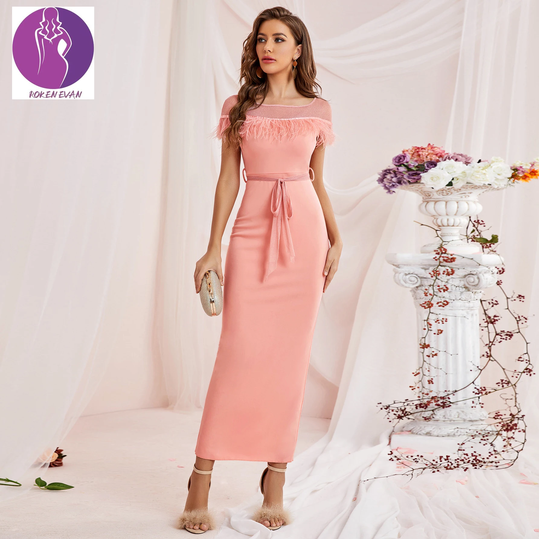 

2022 Women Dress Party Wedding European Evening Maxi Party Dress Pink Dubai Fashion Muslim Fashion Birthday Dress For Women