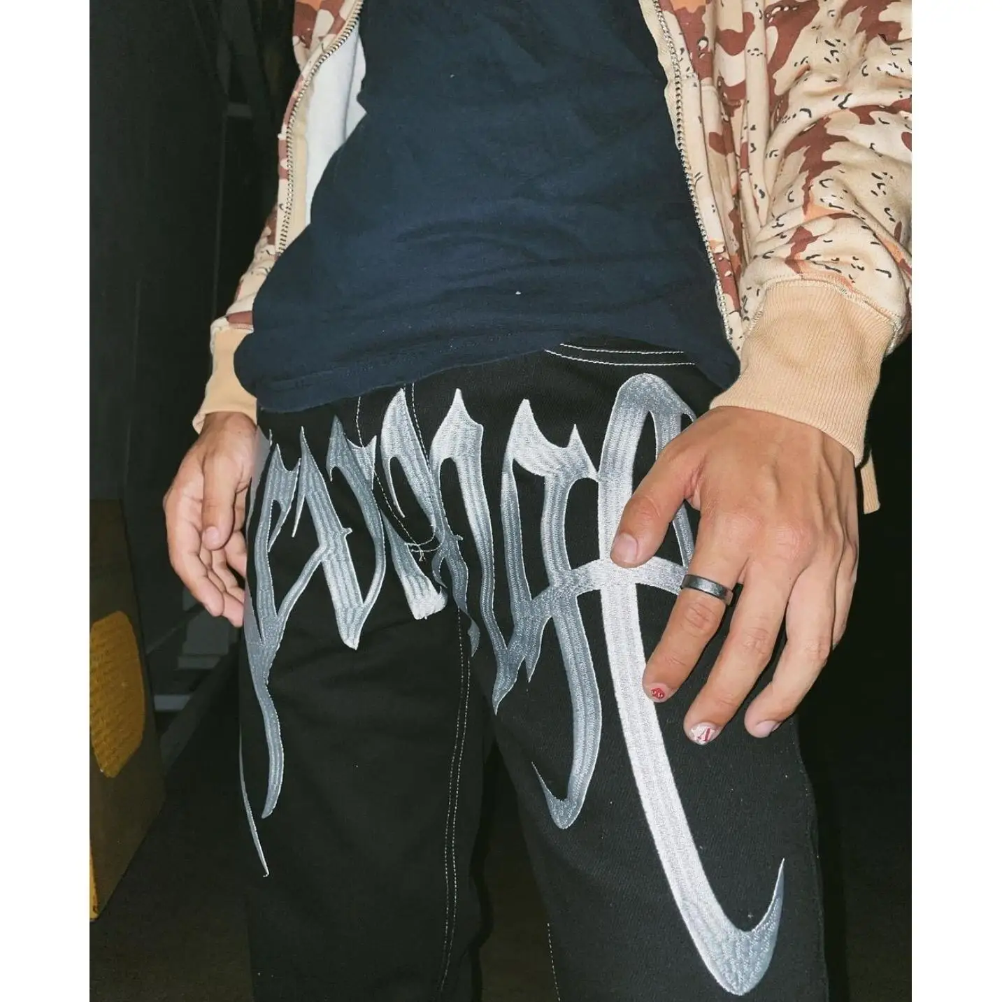 

Streetwear Embroidery Letter Straight Tube Baggy Black Jeans Men's American Hiphop Retro Versatile Pants Trend