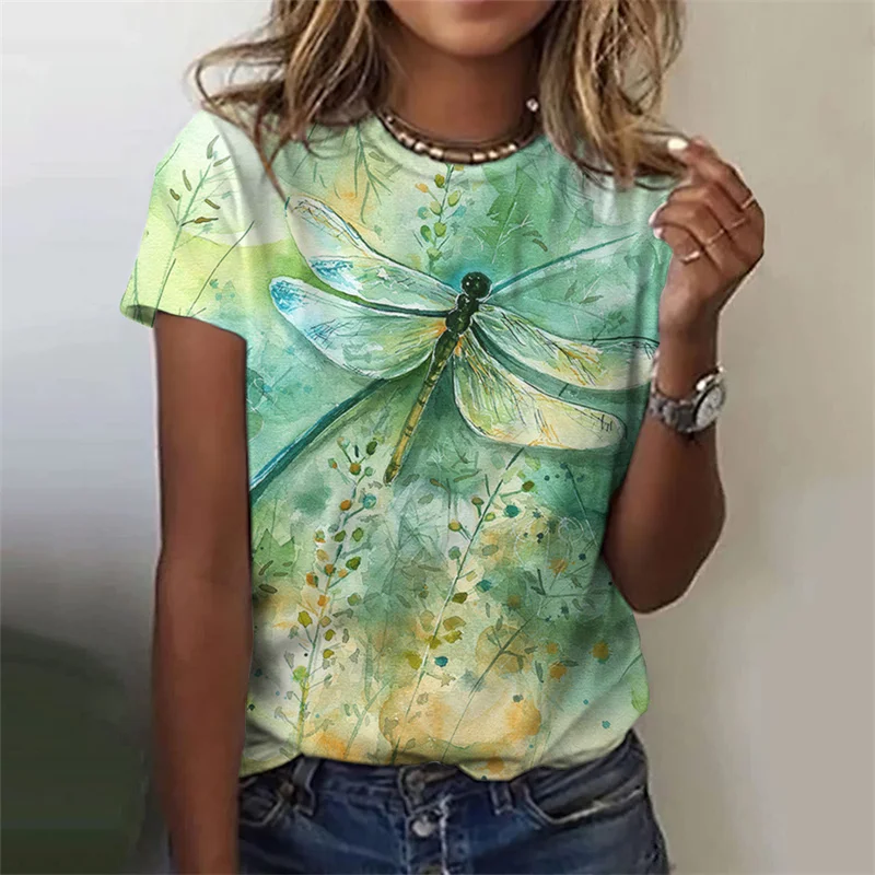 3D Printed Funny Dragonfly T-Shirt For Women Colorful Insects Graphic Tees Summer Casual O-Neck Tops Short Sleeve Loose T Shirts