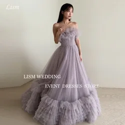 LISM Violet Elegant Korea Wedding Photo Shoot Dresses A-line Draped Tiered Pleat Strapless Evening Dresses 피로연드레스 Floor-Length