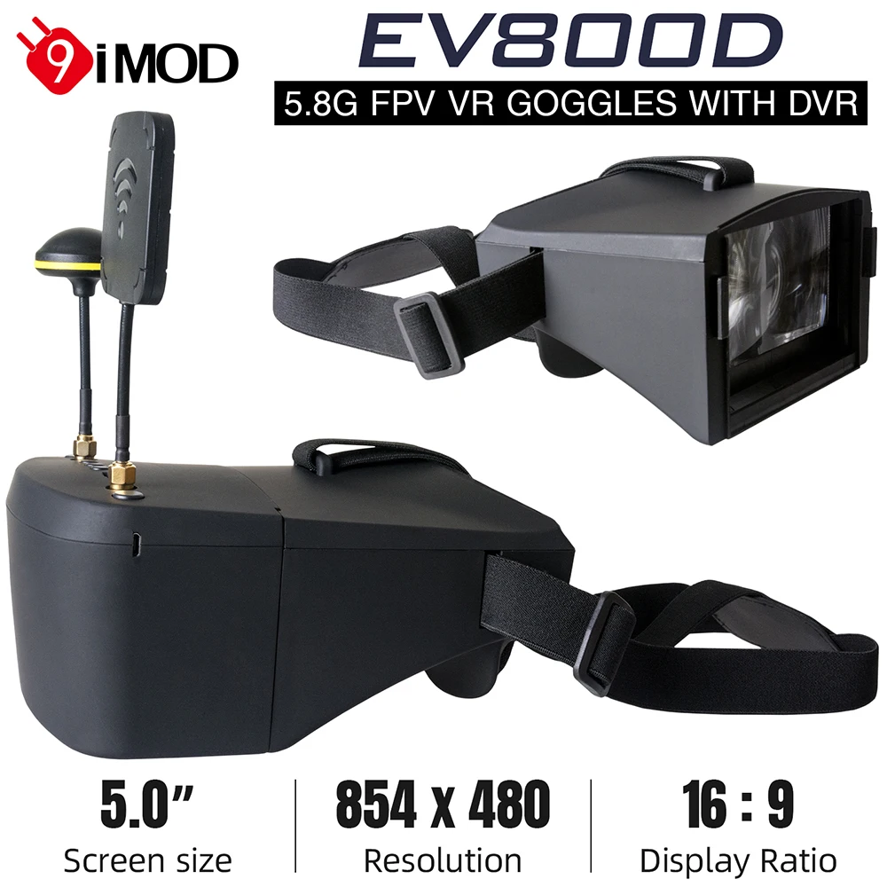 9IMOD LS-800D 5.8G 40CH FPV Goggles 5inch HD LCD 16:9 Display Ratio with DVR Headset Dual Antenna Receiver VR Glasses For RC FPV