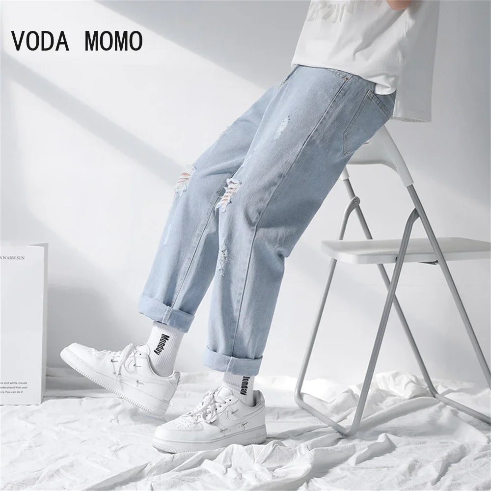 

Новинка 2024 года, джинсы-шаровары в стиле хип-хоп, мужские свободные джоггеры, джинсовые повседневные спортивные штаны, корейские брюки до щиколотки, уличная мужская одежда