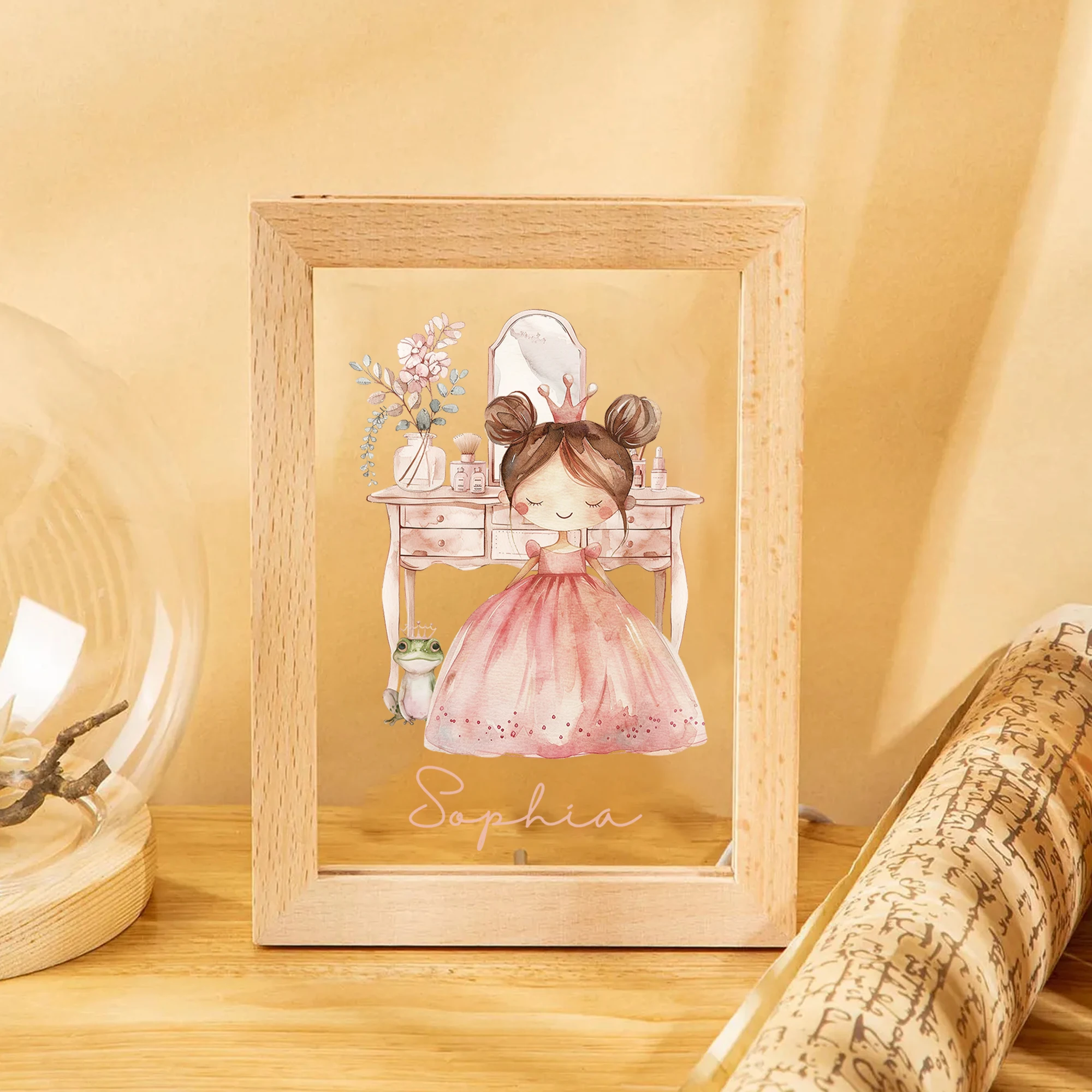공주 메이크업 거울 이름 LED 야경 사진 프레임 맞춤 선물 가족 거실 침실 식당 홈 인테리어