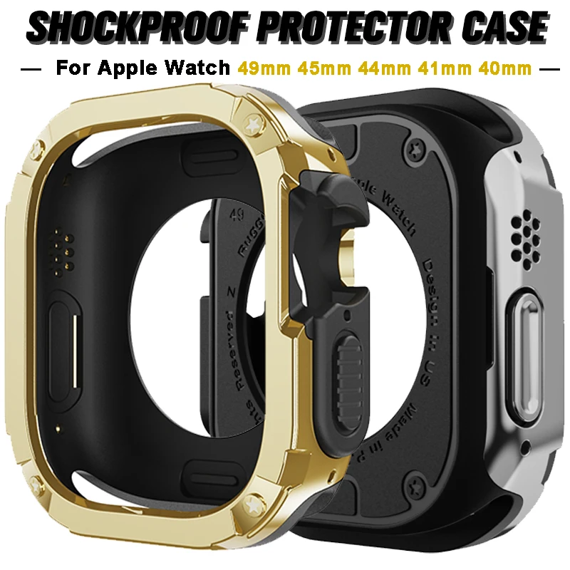 PC+TPU Watchcase For Apple Watch Ultra 2 1 49MM 2in1 Shockproof Protector Bumper Rubber 45MM 41MM For iWatch 9 8 7 6 5 4 SE 44MM