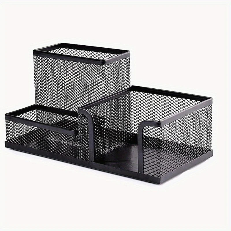 1pc Three grid combination iron mesh metal pen holder -a desktop multifunctional organizer for early learning classroom supplies