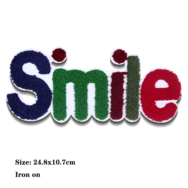 Smile Heart Letter Patch Chenille Icon English Towel Embroidery Applique Patches For Clothing DIY Sew up Patch on the stickers