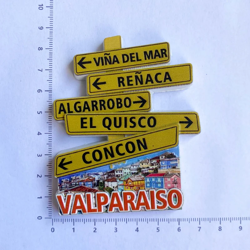 مغناطيس ثلاجة راتينج ثلاثي الأبعاد من Valparaiso تشيلي - مغناطيس زخرفي لطيف مع علامات الشارع مثل Viña del Mar & Concon للثلاجة