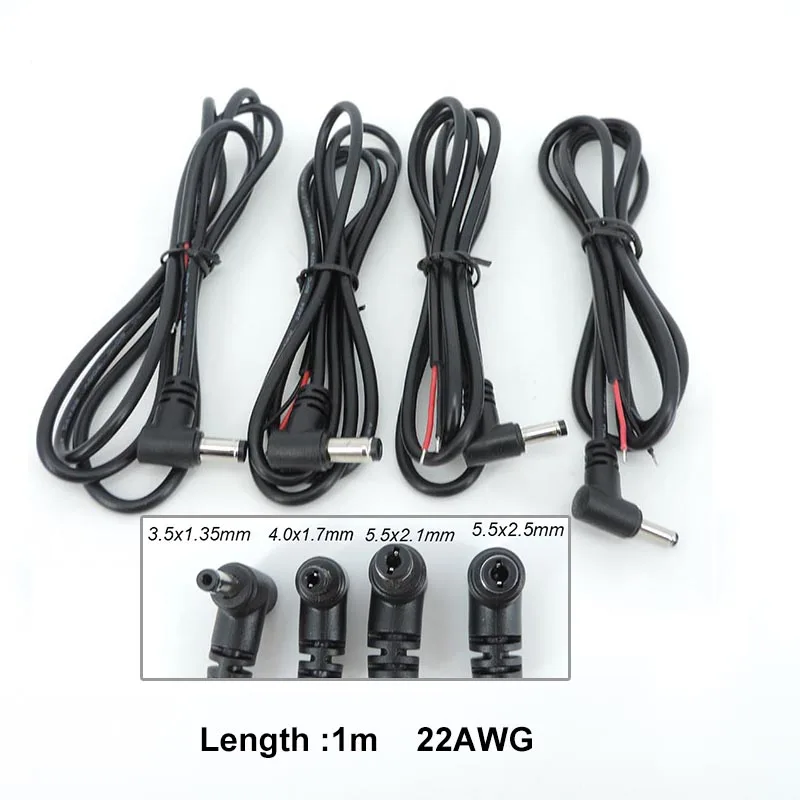 Cabo de alimentação DC para câmera CCTV, cabo de extensão, macho e fêmea conector, W28, 22AWG, 4.0x1.7 3.5x1.35mm, 5.5x2.1mm, 2.5mm, 1m