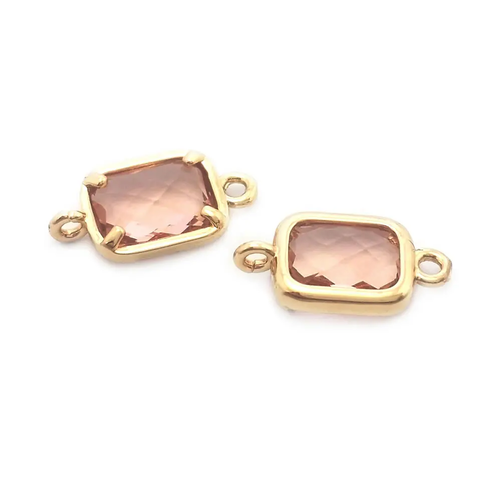 10PCS 6x8MM High Quality 18K Gold Color Brass and Glass 2 Holes Rectangle Connect Charms Pendants Jewelry Diy Accessories
