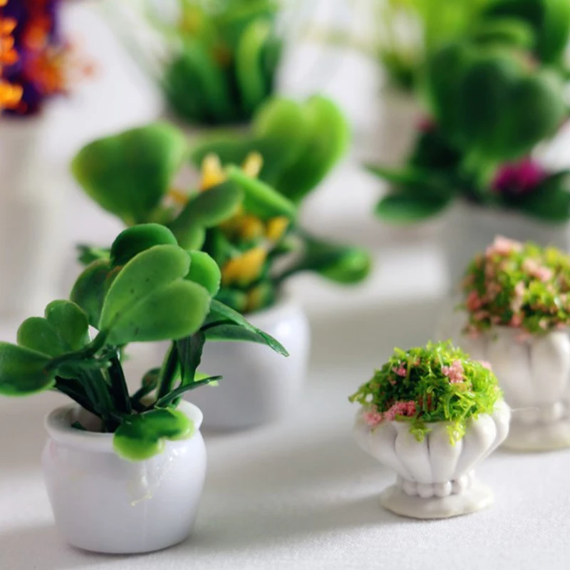 ''1pc 12Style 1:12 Dollhouse Mini Plant Pot Eco-friendly Resin Home Decor Accessoires