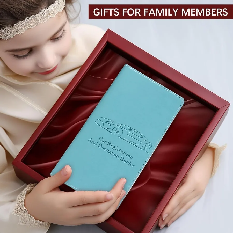 女性男性用車登録証・保険証ホルダー ブルー グローブボックス書類オーガナイザー マグネットバックル付きで簡単アクセス