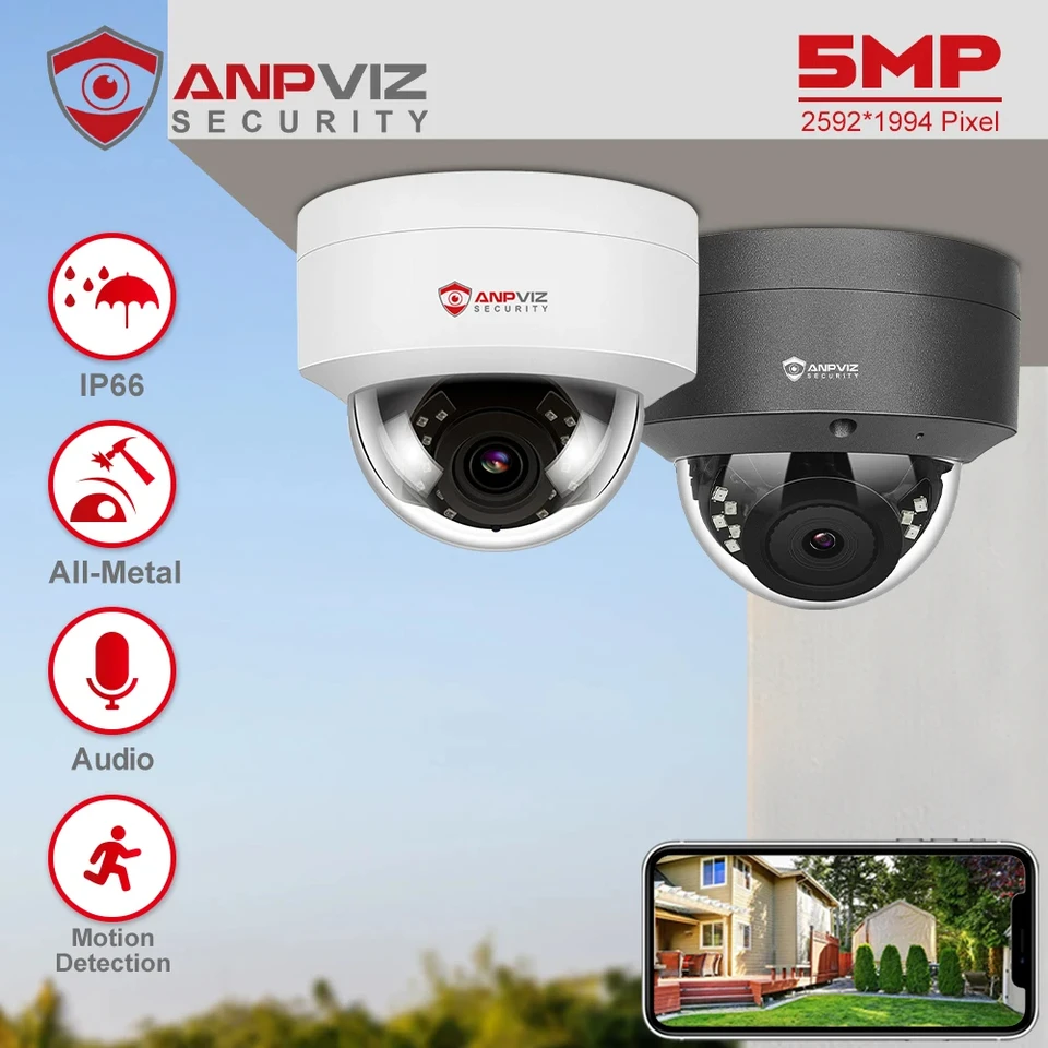 Anpviz 5MP POE Telecamera IP Mini Dome per interni Video sorveglianza di sicurezza Audio Microfono incorporato H.265 VideoLink App Telecamera CCTV IR 30M  30
