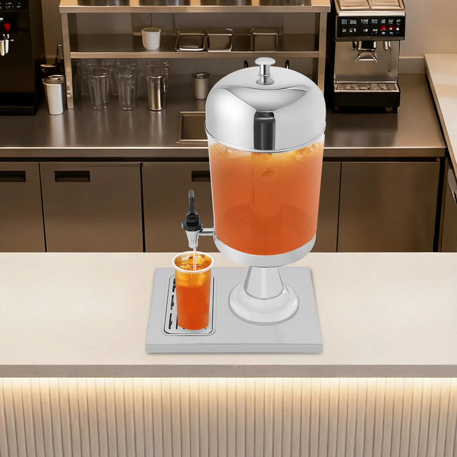 

Серебряный диспенсер для напитков с ледяным сердечником, диспенсер для напитков из нержавеющей стали с подставкой и поддоном для капель для вечеринки, ресторана, бара