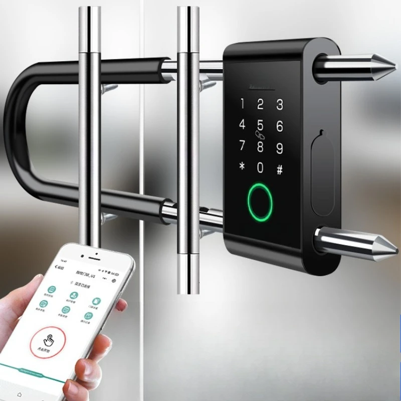 Password lock U-shaped fingerprint lock, double-open glass door smart plug padlock