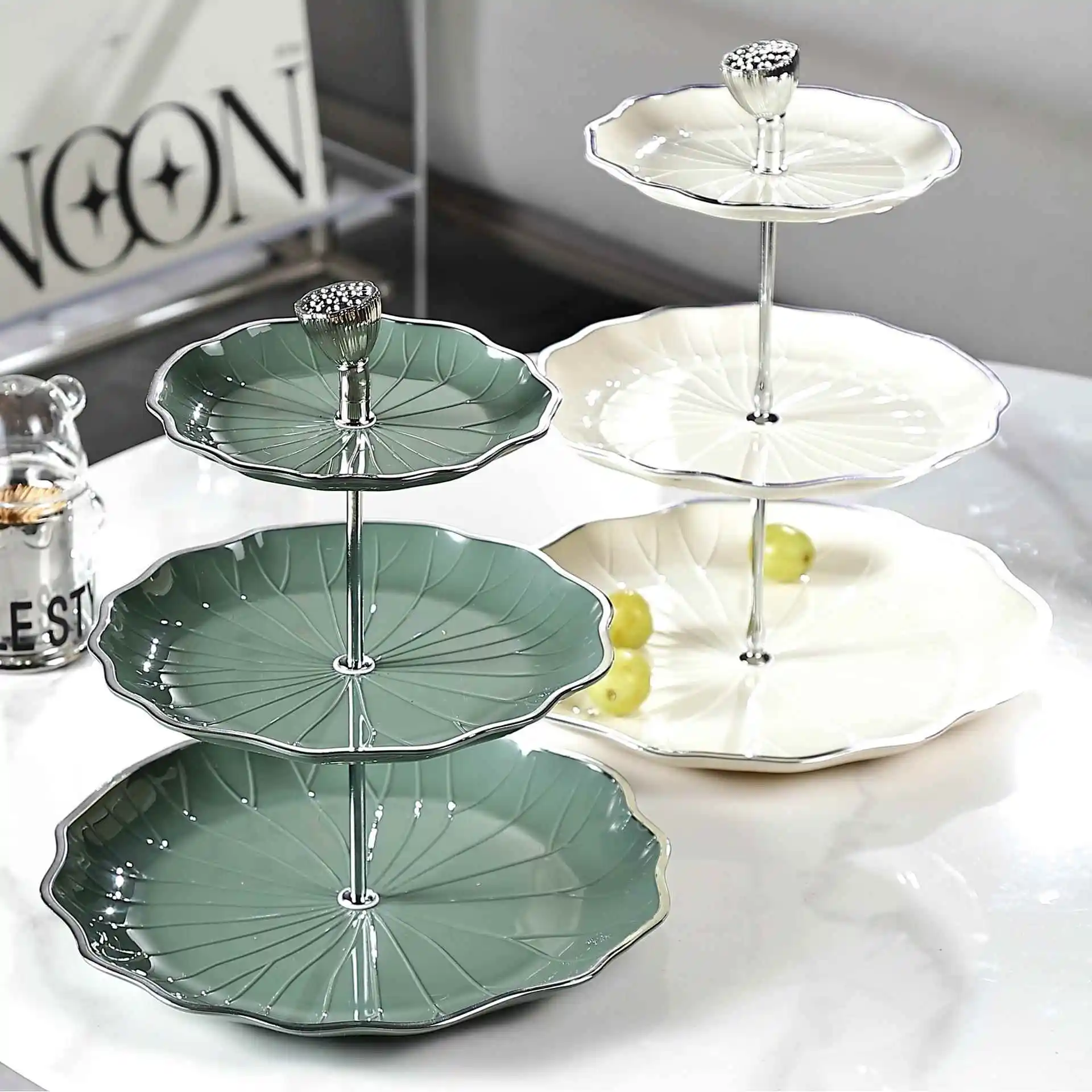  Multi-layered Fruit Tray Elegant Home Decorative Item for Living Room Tea Table Candy Serving Dish Lotus Flower Design